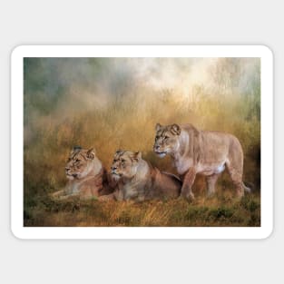 Lionesses watching the herd Sticker